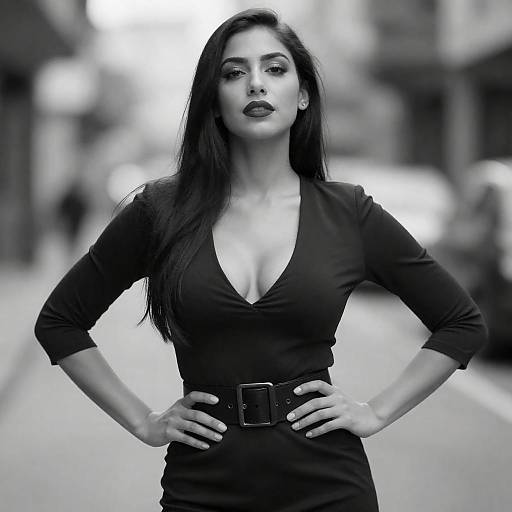 Confident Woman in Elegant Black Dress