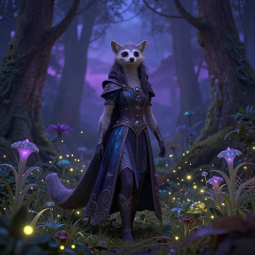 Elegant Forest Guardian with Fireflies