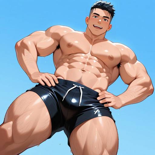 Muscular Black Male in Swimwear Pose Muscular Black Male in Swimwear Pose