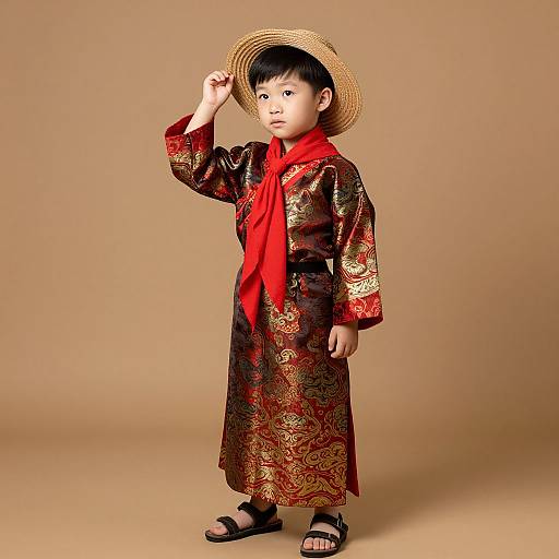 Confident Asian Boy in Traditional Dress