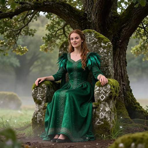 Irish Celtic Maiden in Forest Throne