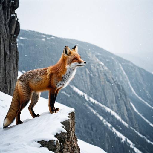 Cunning Red Fox on Snowy Cliff Cunning Red Fox on Snowy Cliff