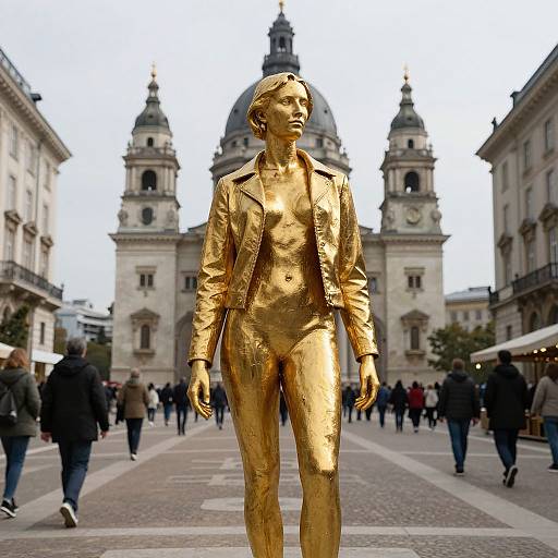 Golden Woman Statue in City Square