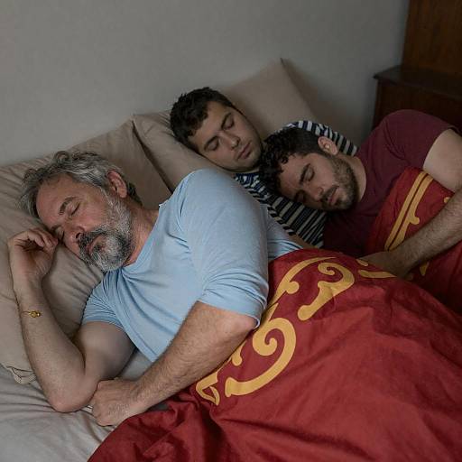 Restful Moments: Three Men in Bed