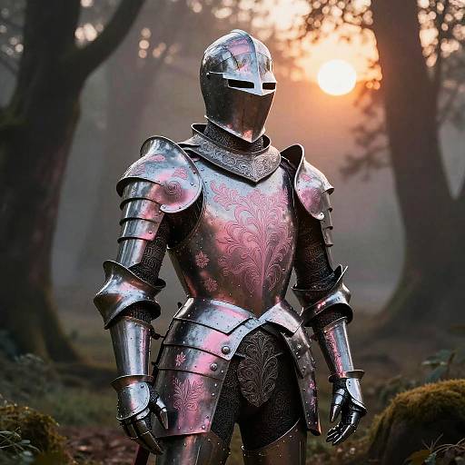 Ornate Pink Knight in Enchanted Forest