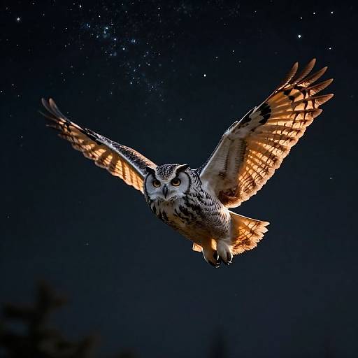 Majestic Owl Soaring Under Starry Sky