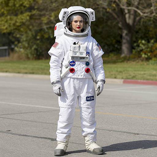 Woman in NASA Astronaut Suit Outdoors