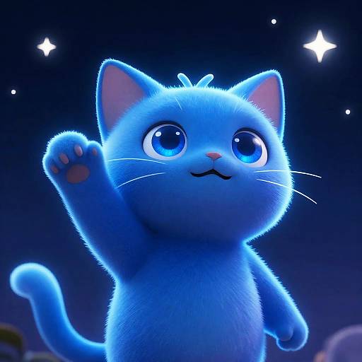 Curious Cartoon Cat Under Starry Sky