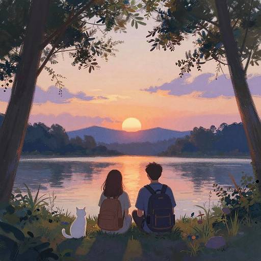 Pastel Sunset Friends in Forest