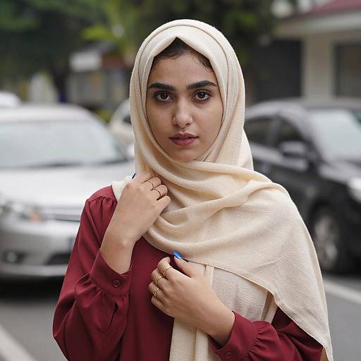 Confident Woman in Beige Hijab