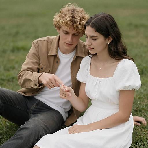 Young Couple on Grass, Shared Moment