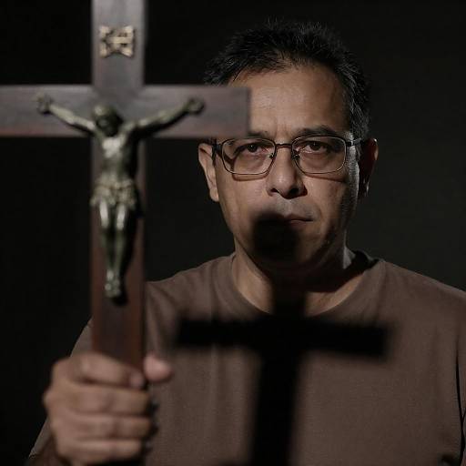 Shadowed Cross Portrait of Middle-Aged Man