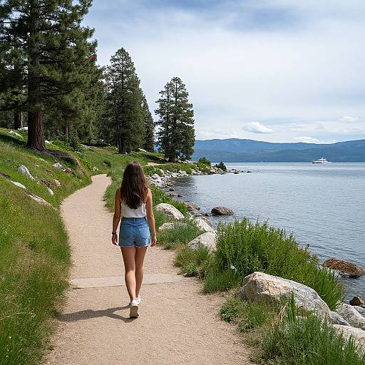Woman Strolling Lakeside Serenity