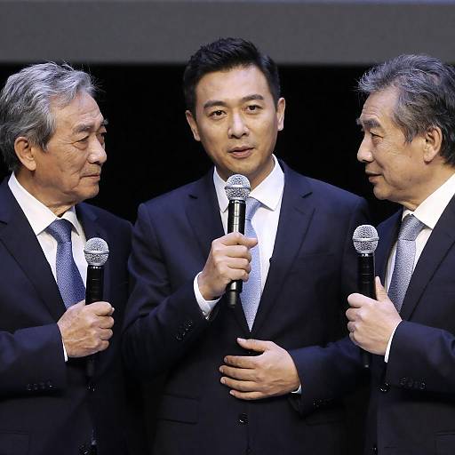Trio of Suited Men Holding Microphones