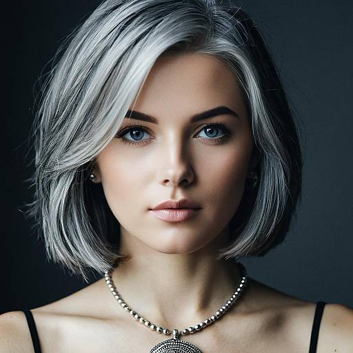 Realistic Portrait of a Grey-Haired Girl