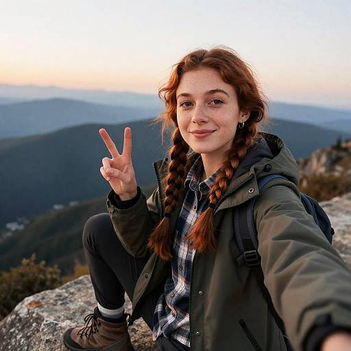 Young Woman Selfie at Sunrise Overlook