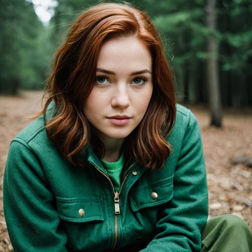 Young Woman in Green Jacket Outdoors