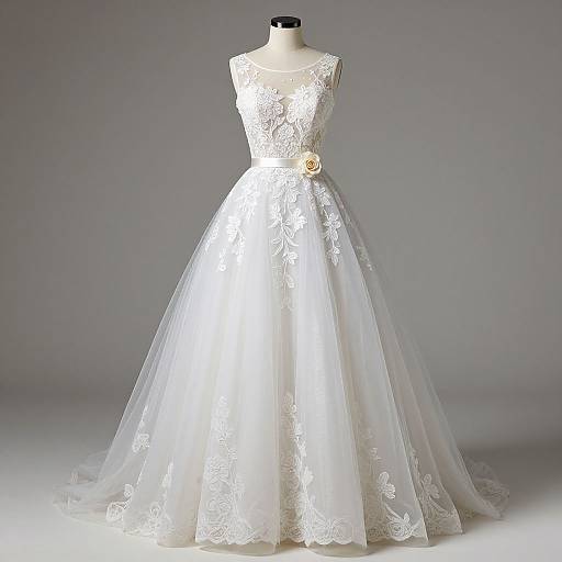 Elegant White Organza Lace Ball Gown