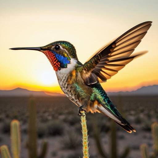 Colorful Hummingbird at Desert Sunset