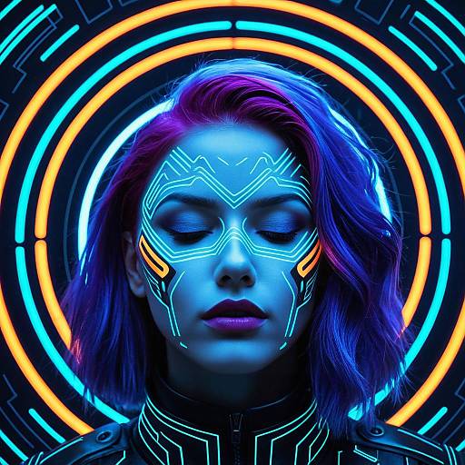 Futuristic Neon Violet-Haired Ethereal Portrait