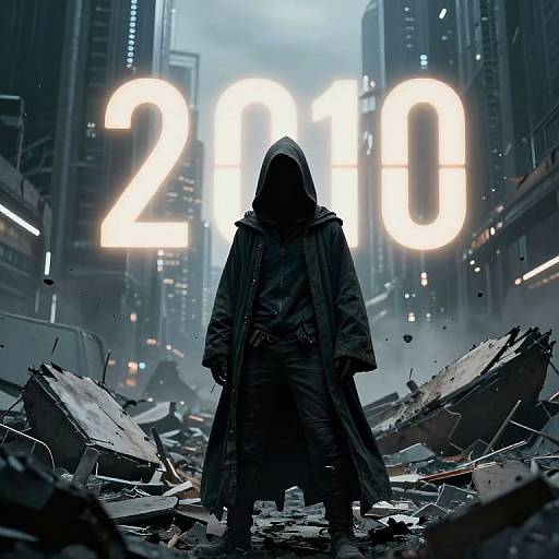 Futuristic Hooded Figure in Dystopia