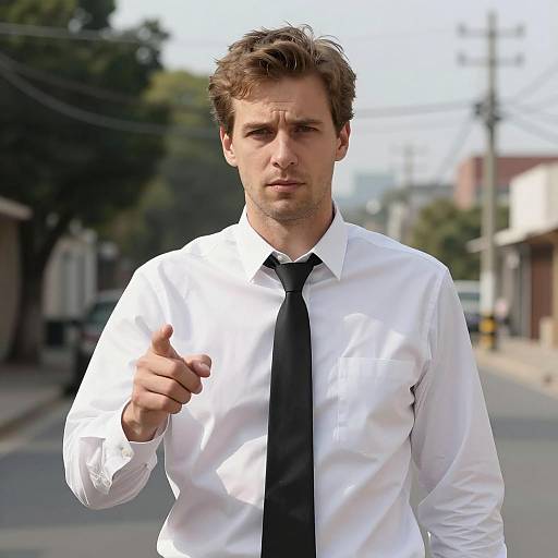 Neutral Expression Man in Urban Setting