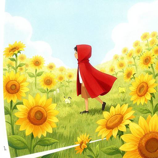 Red Riding Hood with Sunflowers Illustration