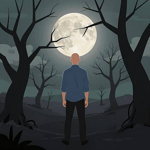 Bald Man in Moonlit Desolation