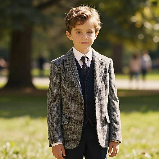Charming Boy in Suit in Sunny Park