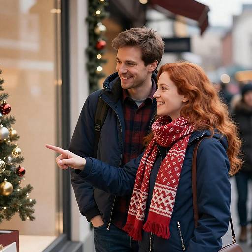 Cheerful Couple Outside Store Window