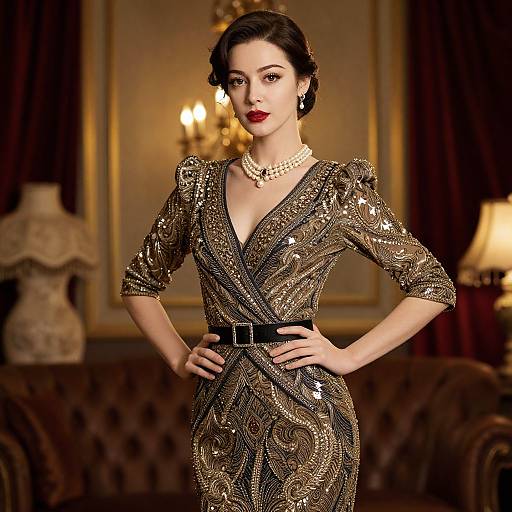 Elegant Woman in Retro Luxury Style