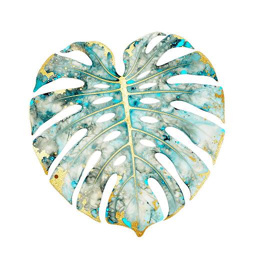 Monstera Silhouette in Turquoise and Gold