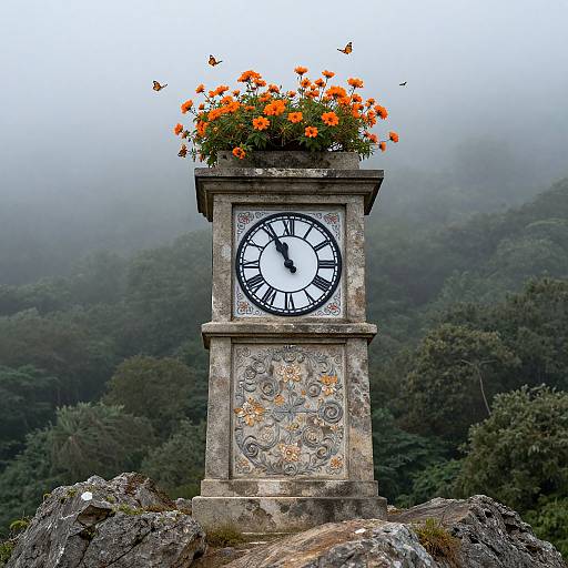 Weathered Clocktower with Floral Details