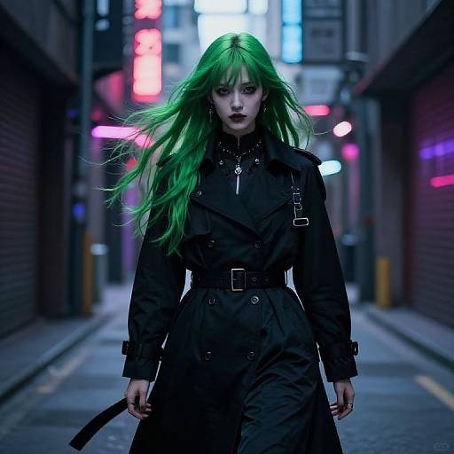 Neon Gothic Girl in Futuristic Alley