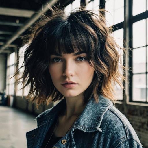 Young Woman with Shag Cut Hairstyle in Industrial Loft
