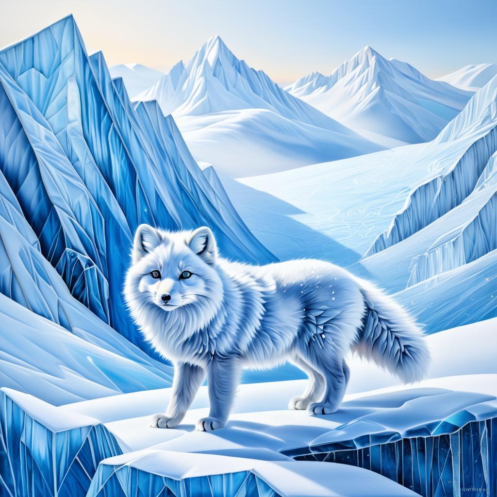 Photorealistic Arctic Fox Ice Painting