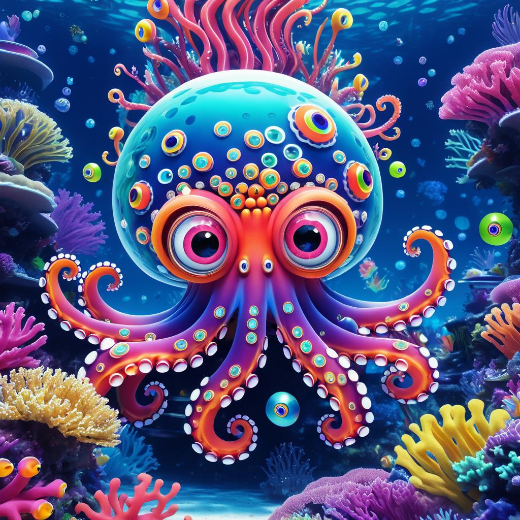 Quirky Octopus Creating Underwater Bubble Art