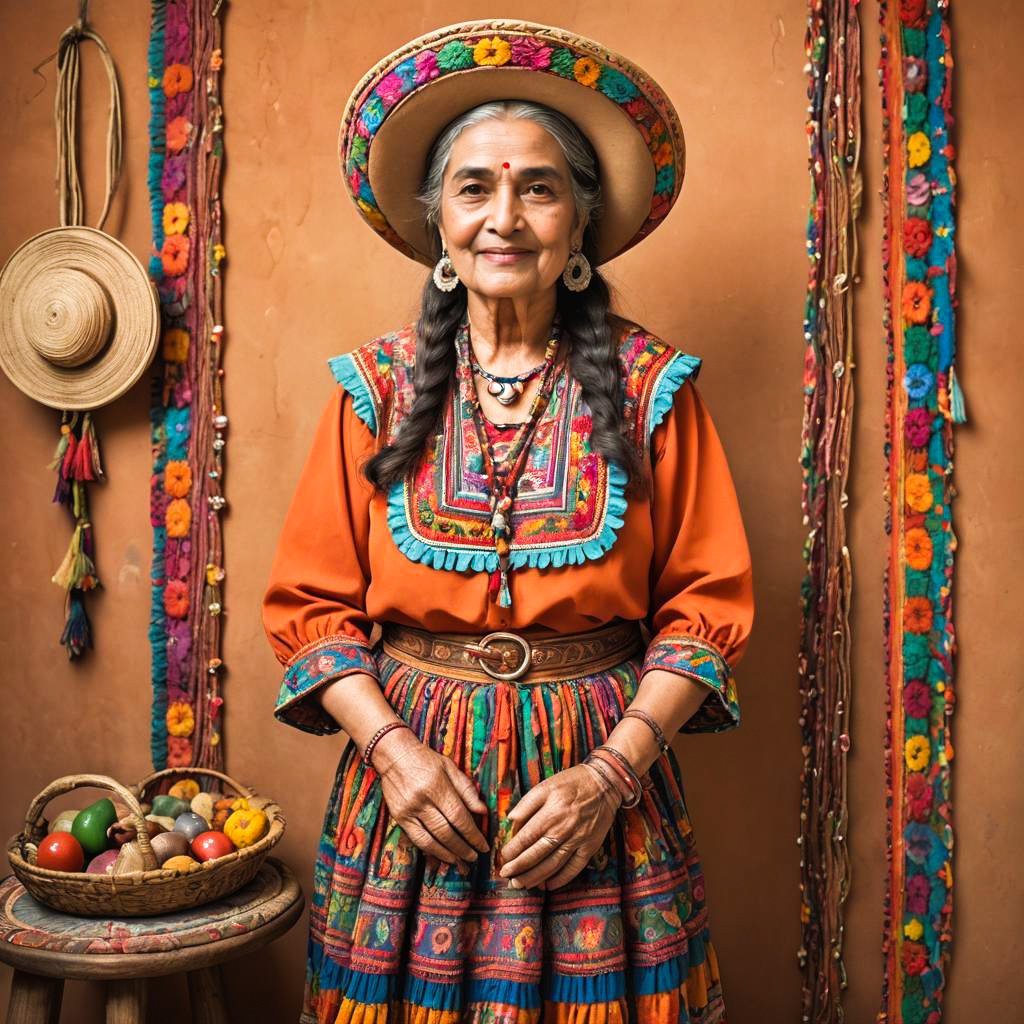 Cheerful Old Woman in Vibrant Traditional Style