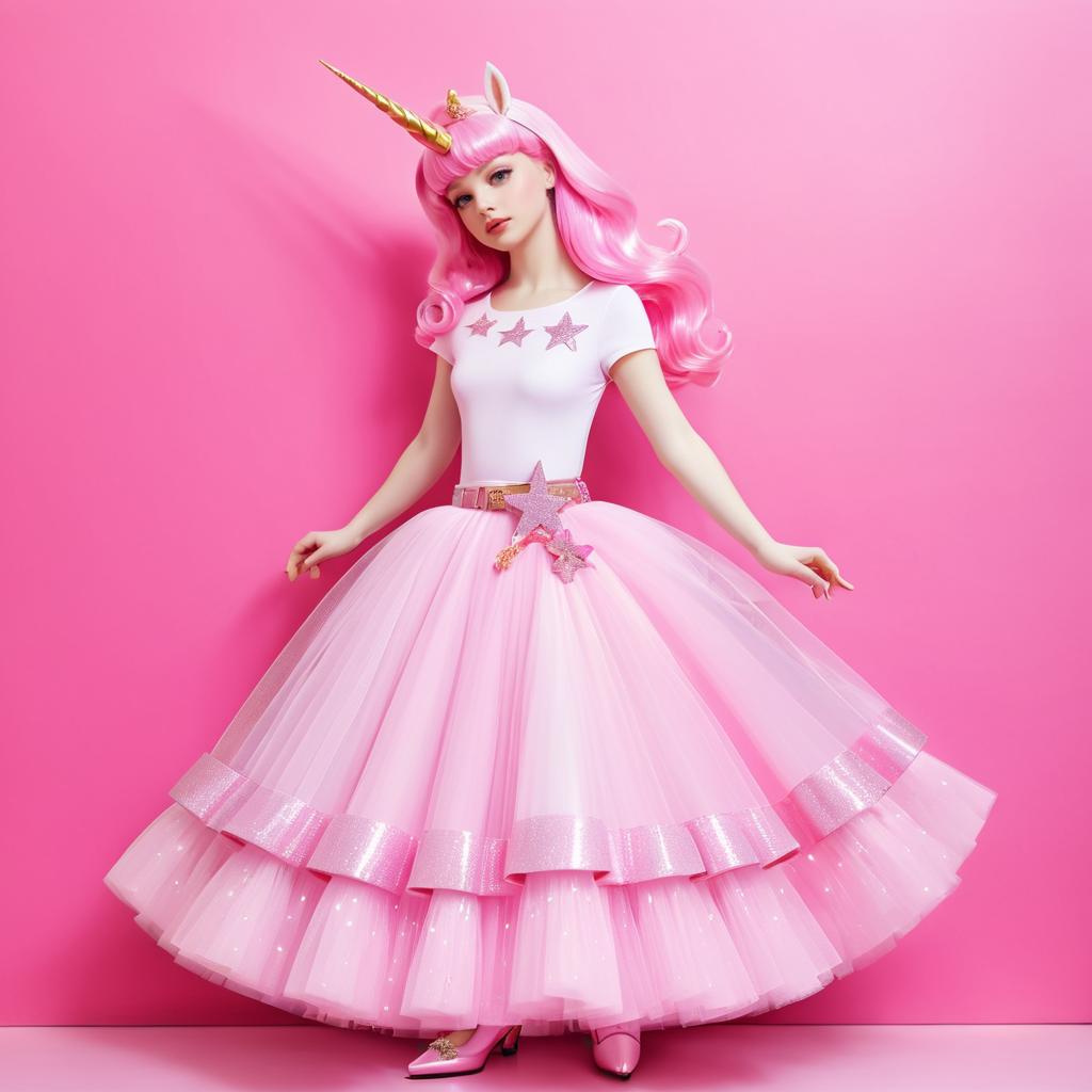 Fashionable Unicorn in Pink Tulle Skirt