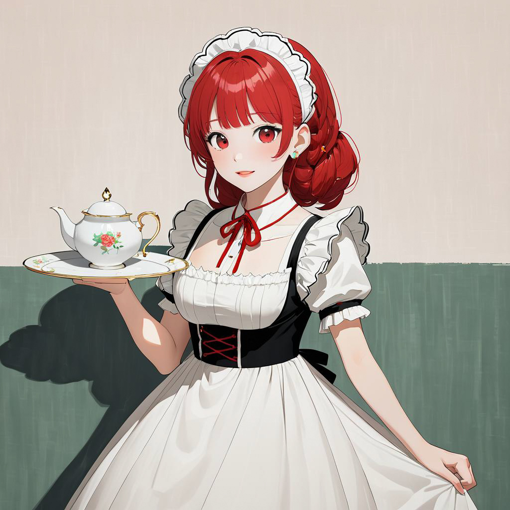 Charming Giggling Tea Server in Maid Outfit