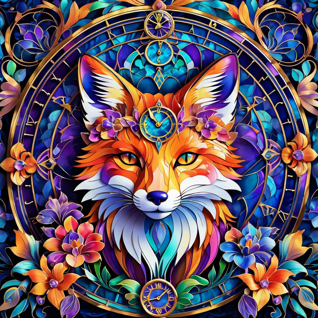 Vibrant Art Nouveau Fox in Flowers