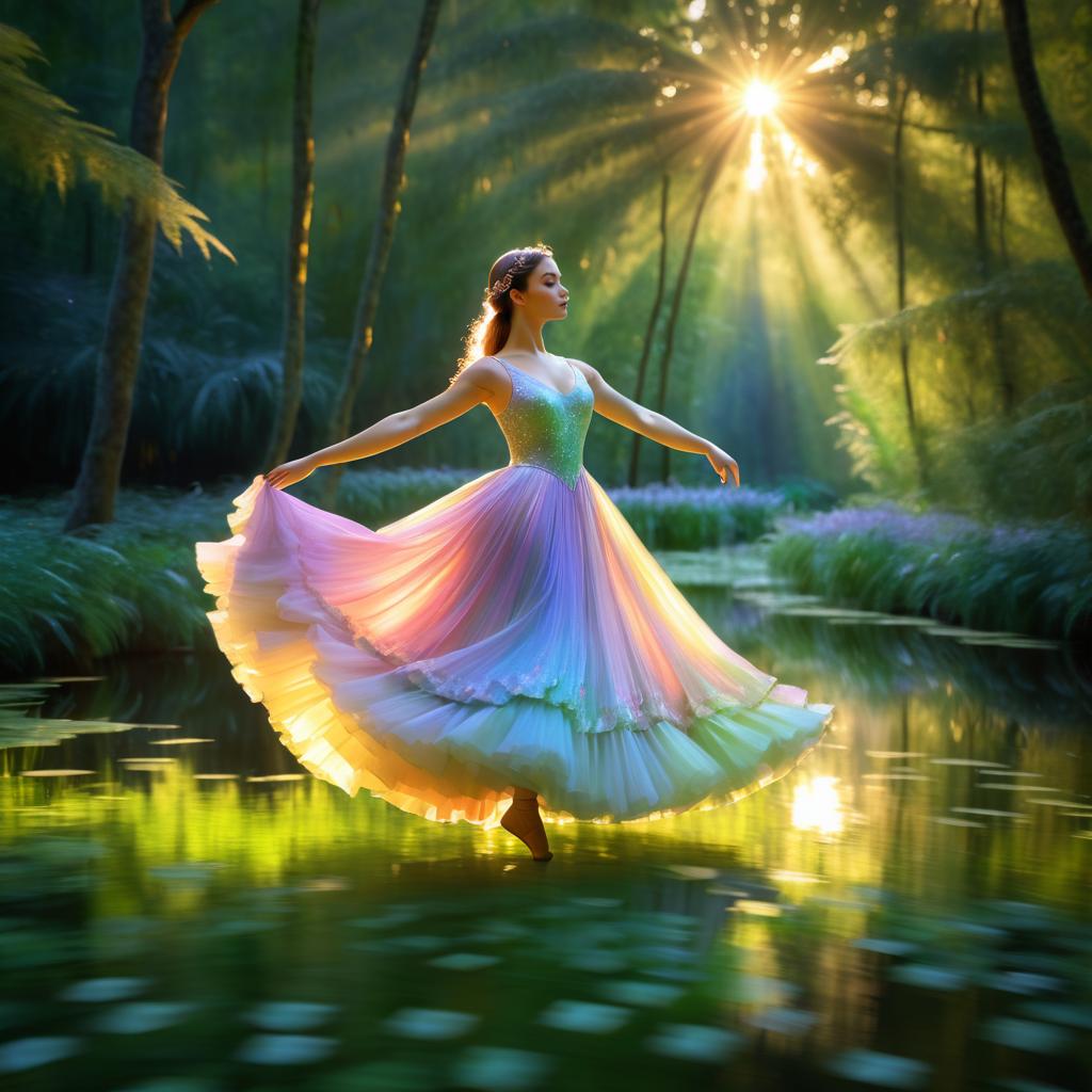 Impressionist Ballerina in Sunset Forest