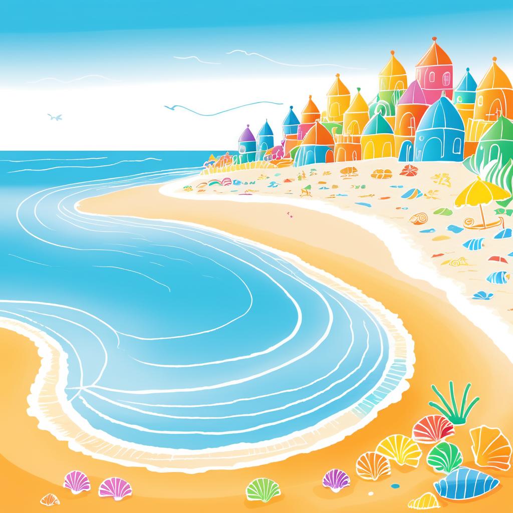 Childlike Beach Scene with Crayons