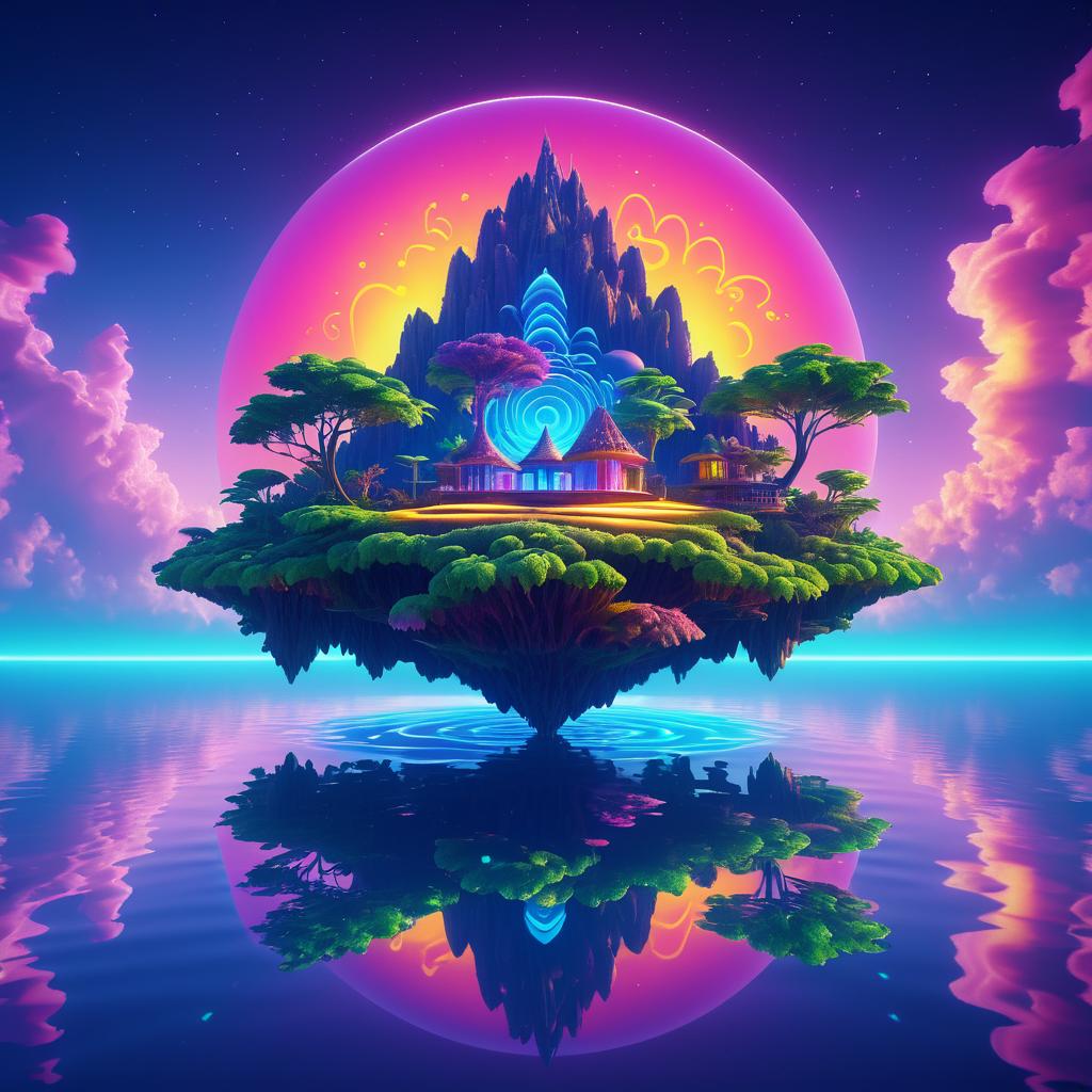 Surreal Floating Island in Vibrant DMT Setting