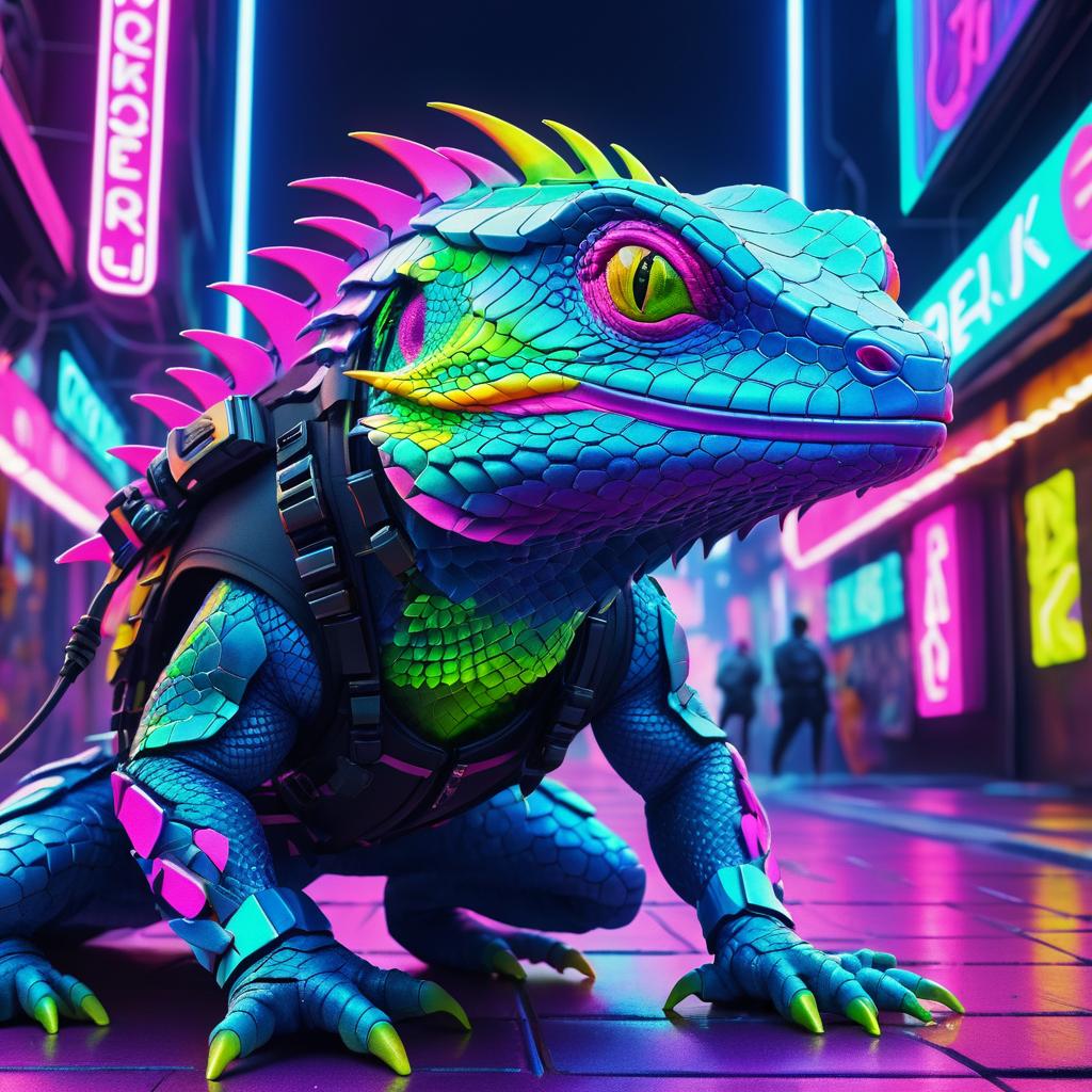 Vibrant Cyberpunk Lizard Portrait Artwork