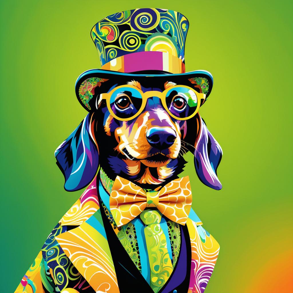 Psychedelic Dachshund in Eccentric Outfit