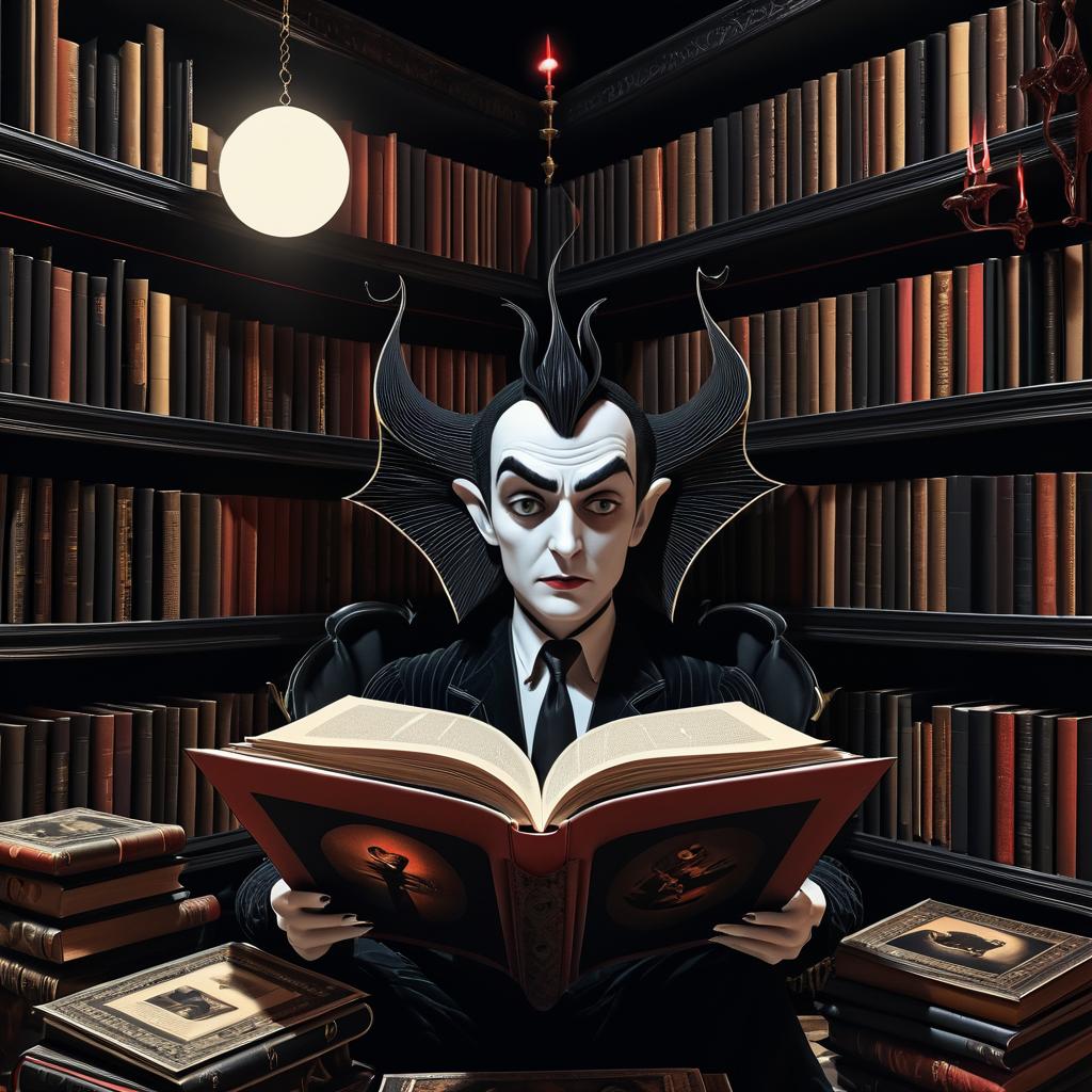 Surreal Vampire Reading in a Library