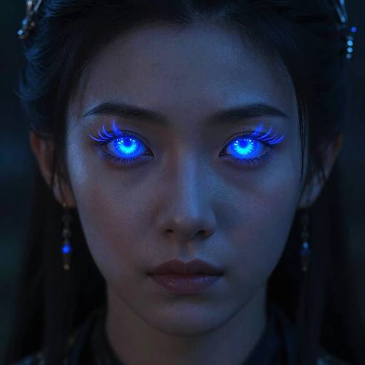 Intense Blue Fire Eyes in Mystic Forest