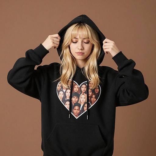 Young Woman in Heart Graphic Hoodie
