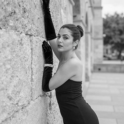 Elegant Woman Posing Against Stone Wall